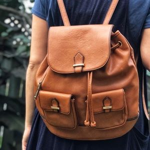 Brown Leather Galeries Lafayette Backpack